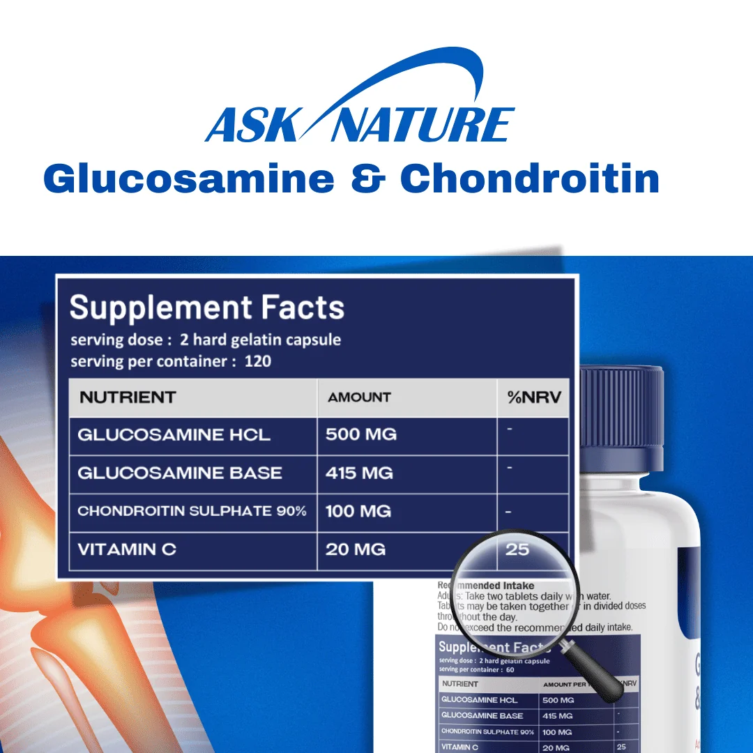 ASKNATURE Glucosamine & Chondroitin UK Back View Professional Quality Supplement Bottle